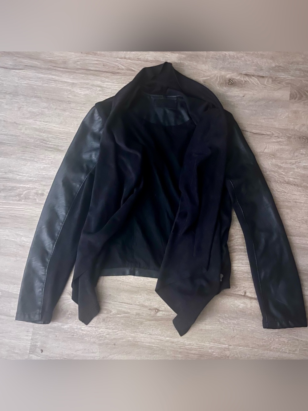[BLANKNYC] Faux Leather Knit Drape Front Jacket Size S Black